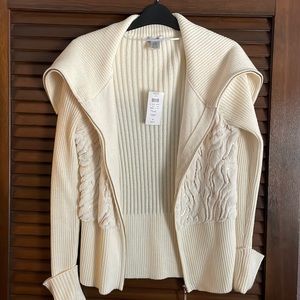 Cache Ivory Sweater with Zip Front and Sequin Detail